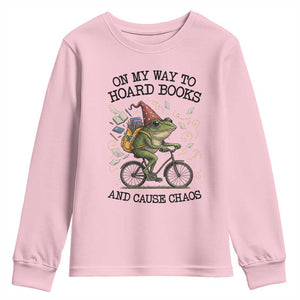 Funny Frog Meme Youth Sweatshirt On My Way to Hoard Books and Cause Chaos TS14 Light Pink Print Your Wear