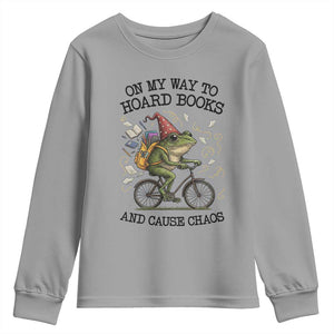 Funny Frog Meme Youth Sweatshirt On My Way to Hoard Books and Cause Chaos TS14 Sport Gray Print Your Wear