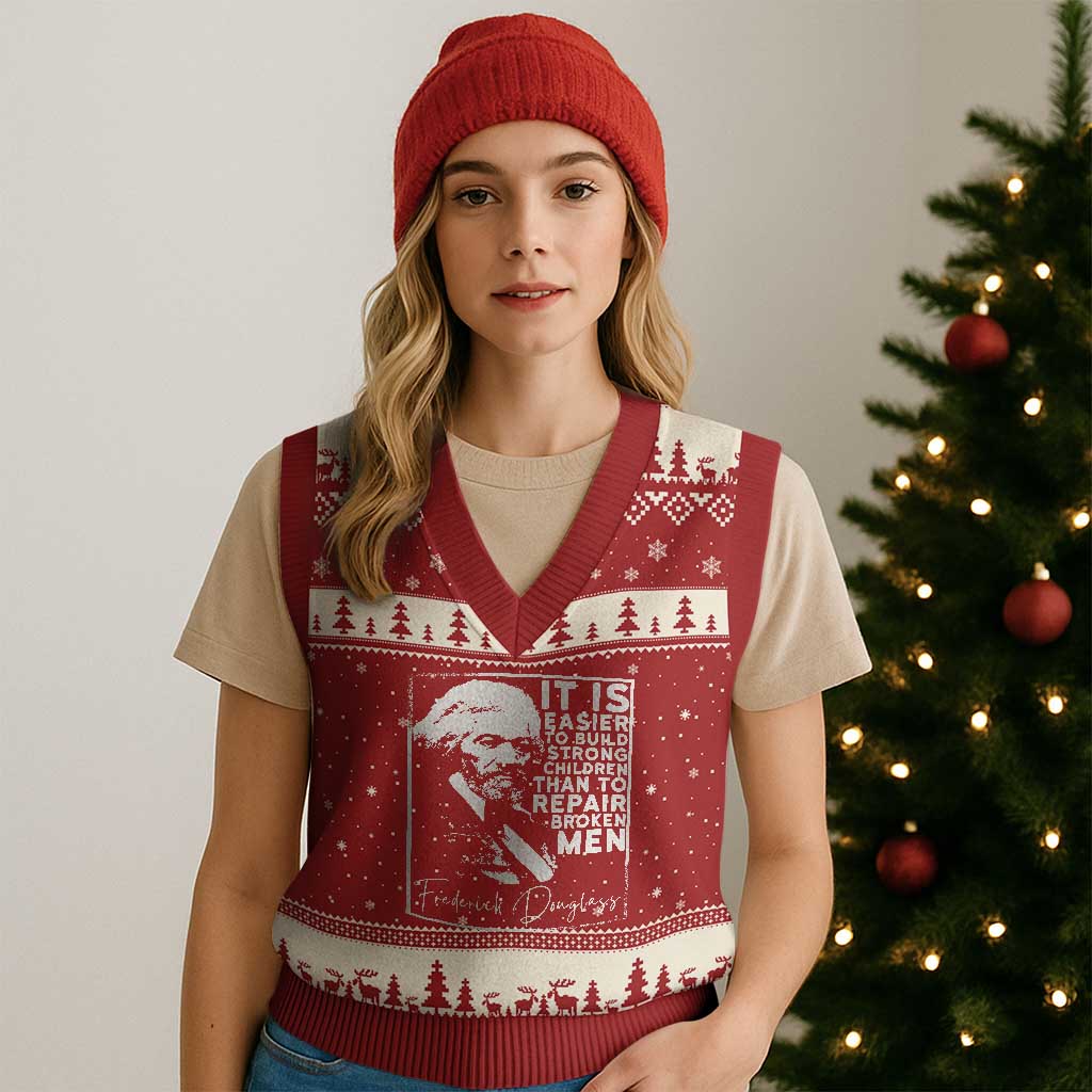 Frederick Douglass Quote V-Neck Knit Sweater Vest Black History Month TS14 Red Beige Print Your Wear
