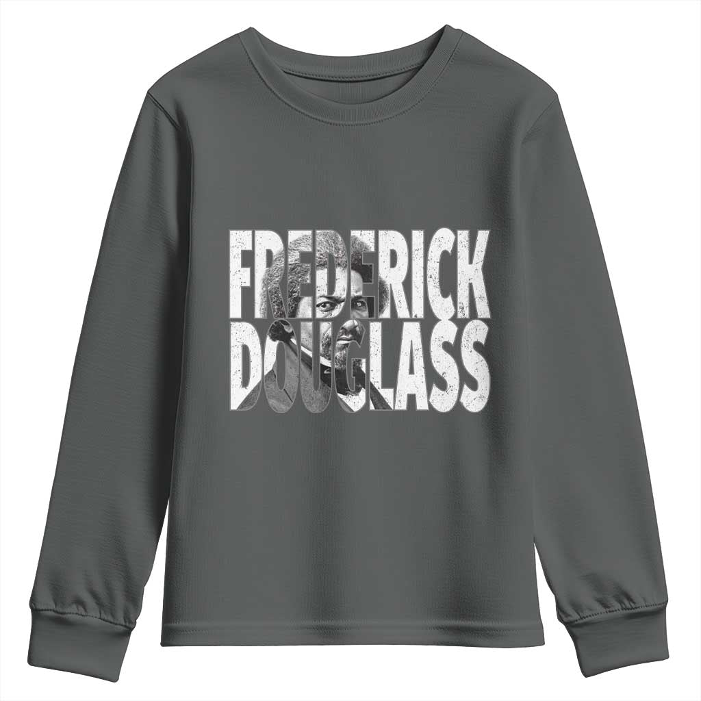 Frederick Douglass Youth Sweatshirt Black History Month TS14 Dark Heather Print Your Wear
