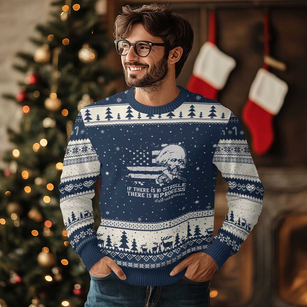 Frederick Douglass Quote Ugly Christmas Sweater Is There Is No Struggle There Is No Progress TS14 Navy Beige Print Your Wear