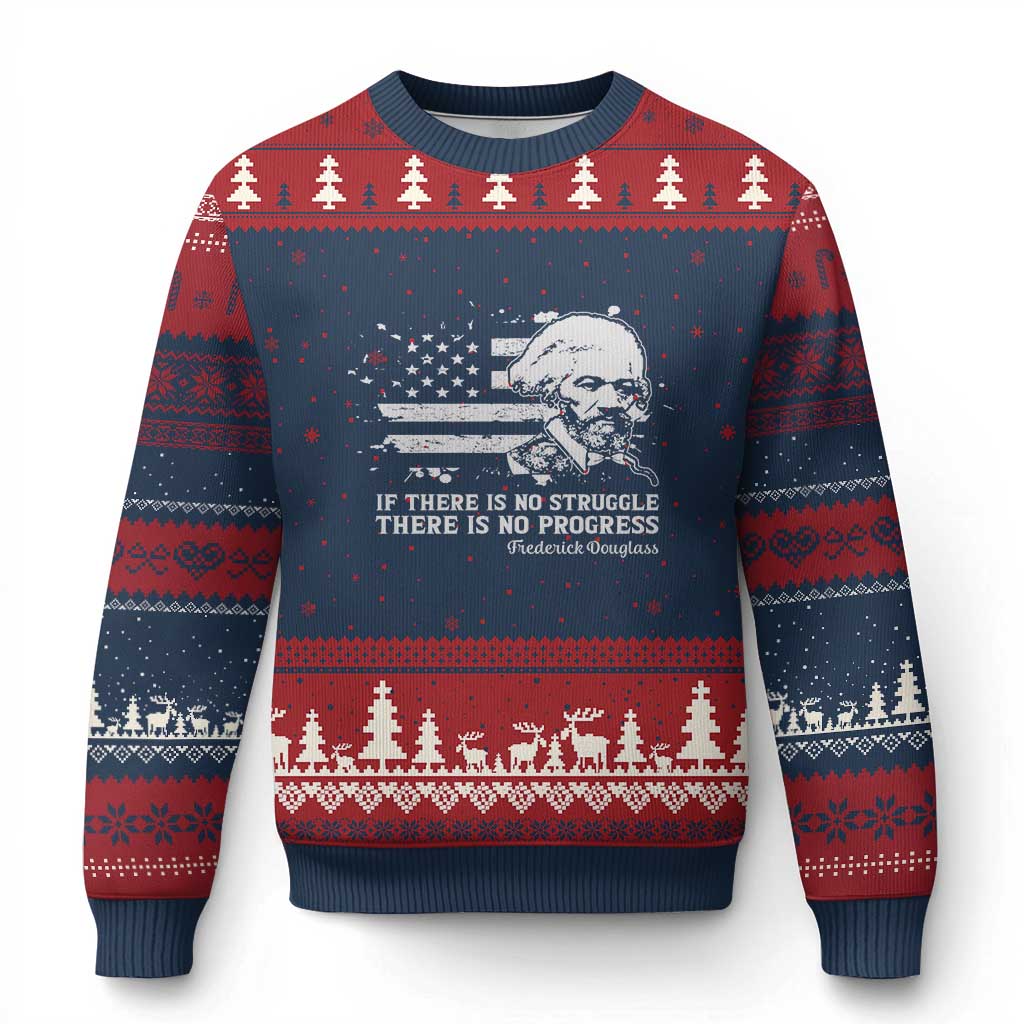 Frederick Douglass Quote Ugly Christmas Sweater Is There Is No Struggle There Is No Progress TS14 Navy Red Print Your Wear