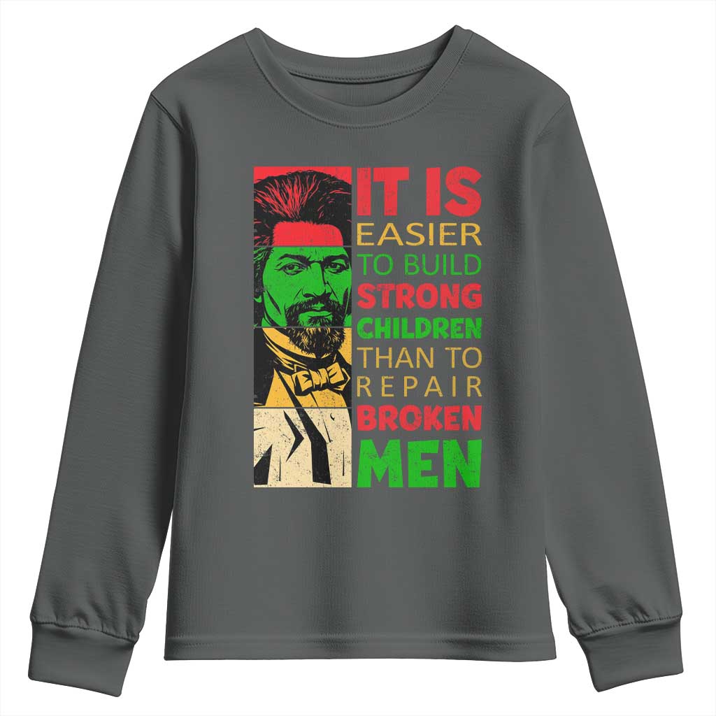 Frederick Douglass Pride Quote Youth Sweatshirt Black History Month TS14 Dark Heather Print Your Wear