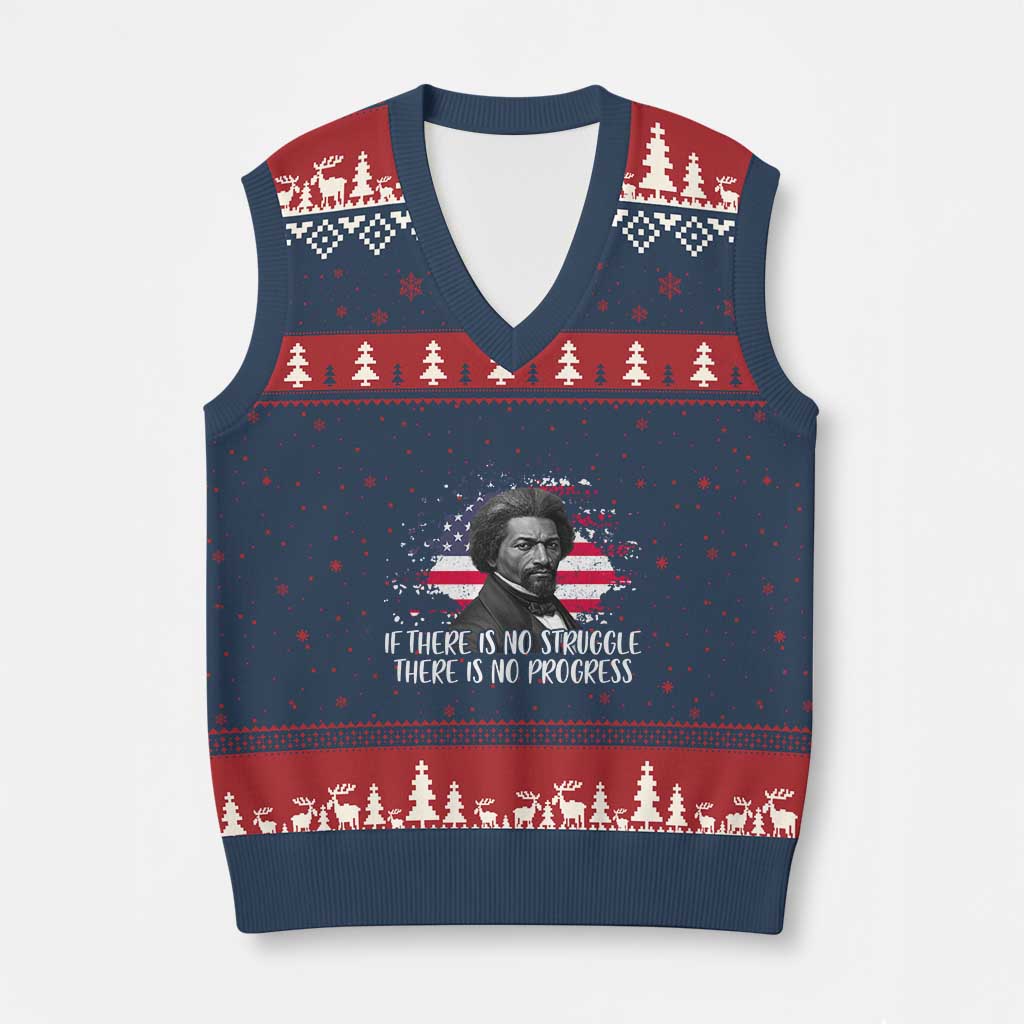 Frederick Douglass American Flag V-Neck Knit Sweater Vest Is There Is No Struggle There Is No Progress TS14 Navy Red Print Your Wear