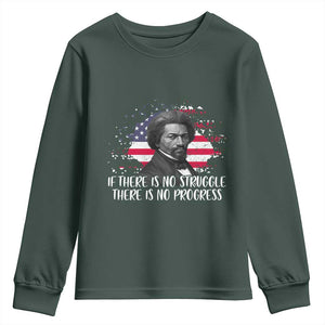 Frederick Douglass American Flag Youth Sweatshirt Is There Is No Struggle There Is No Progress TS14 Dark Forest Green Print Your Wear