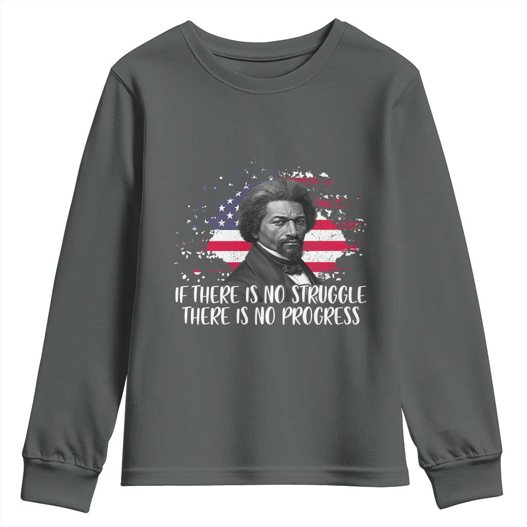 Frederick Douglass American Flag Youth Sweatshirt Is There Is No Struggle There Is No Progress TS14 Dark Heather Print Your Wear