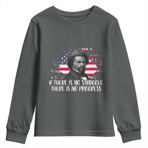 Frederick Douglass American Flag Youth Sweatshirt Is There Is No Struggle There Is No Progress TS14 Dark Heather Print Your Wear