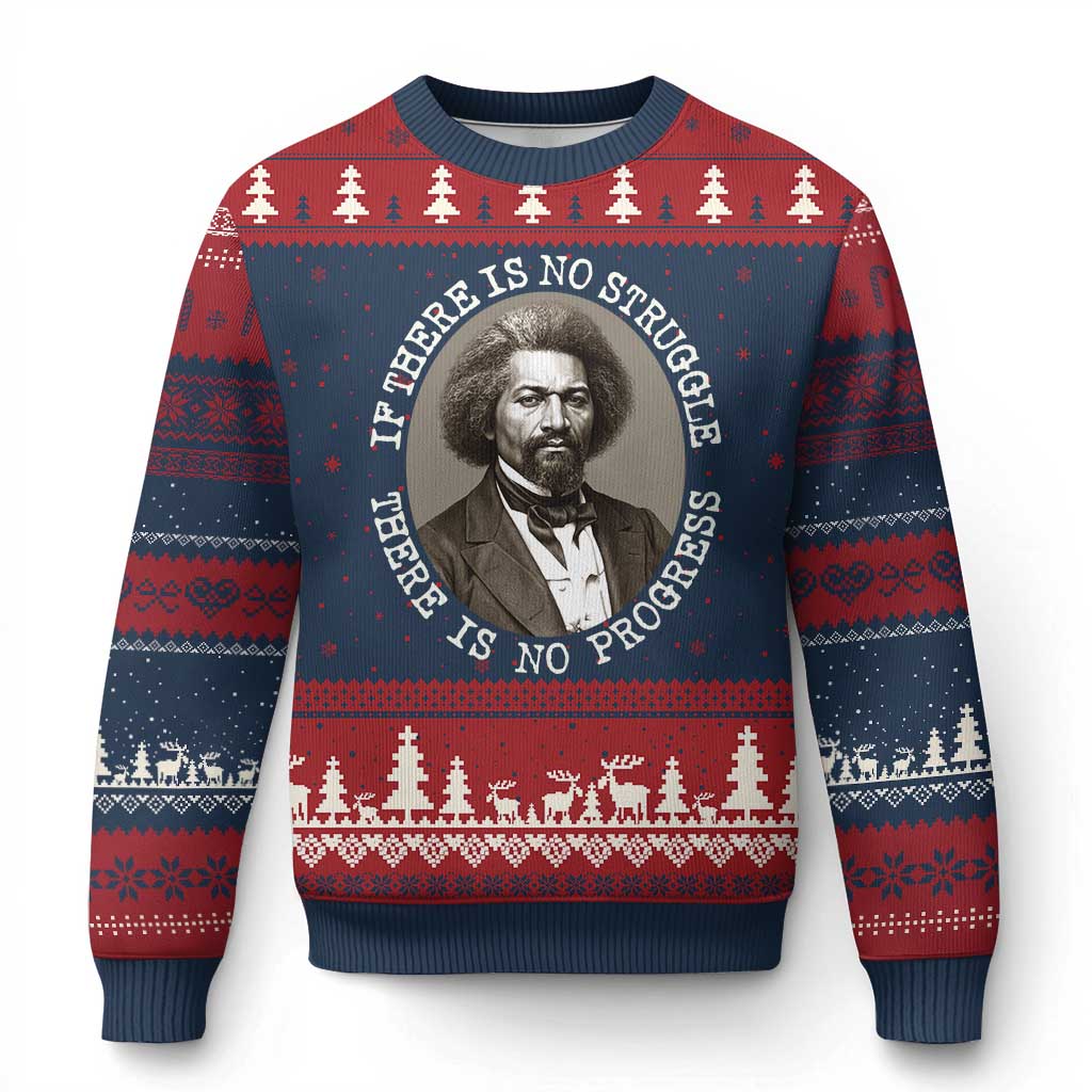 Frederick Douglass Pride Quote Ugly Christmas Sweater Is There Is No Struggle There Is No Progress TS14 Navy Red Print Your Wear