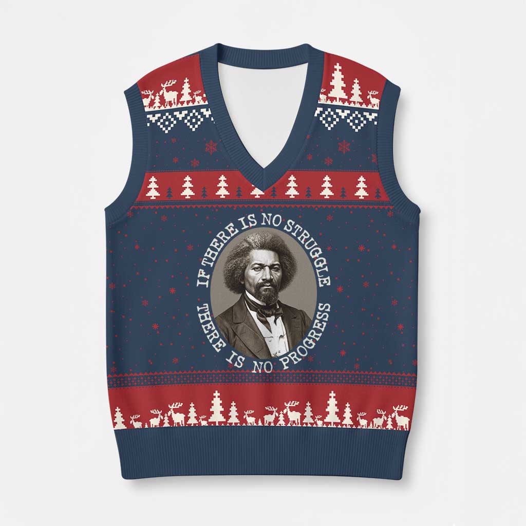 Frederick Douglass Pride Quote V-Neck Knit Sweater Vest Is There Is No Struggle There Is No Progress TS14 Navy Red Print Your Wear