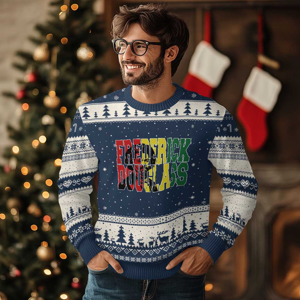 Frederick Douglass Ugly Christmas Sweater Pan African Flag Black History Month TS14 Navy Beige Print Your Wear