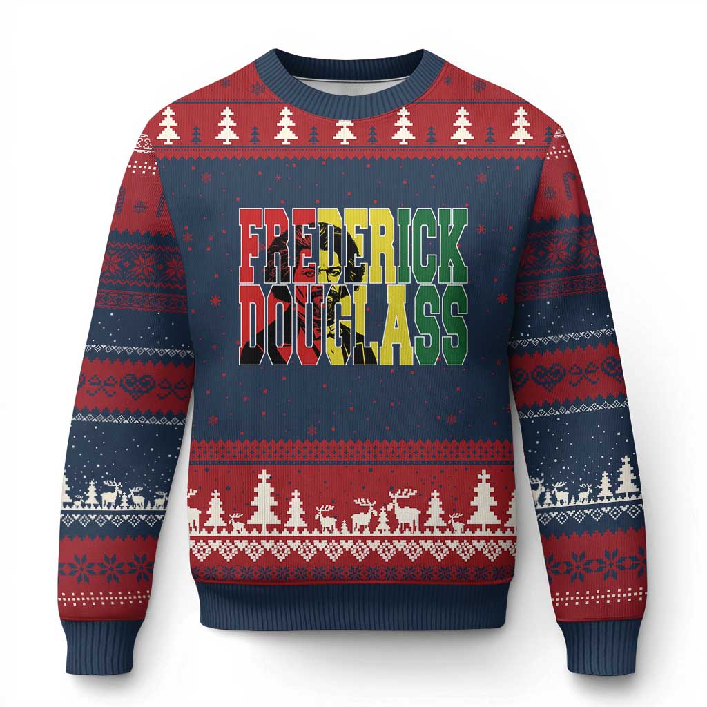 Frederick Douglass Ugly Christmas Sweater Pan African Flag Black History Month TS14 Navy Red Print Your Wear