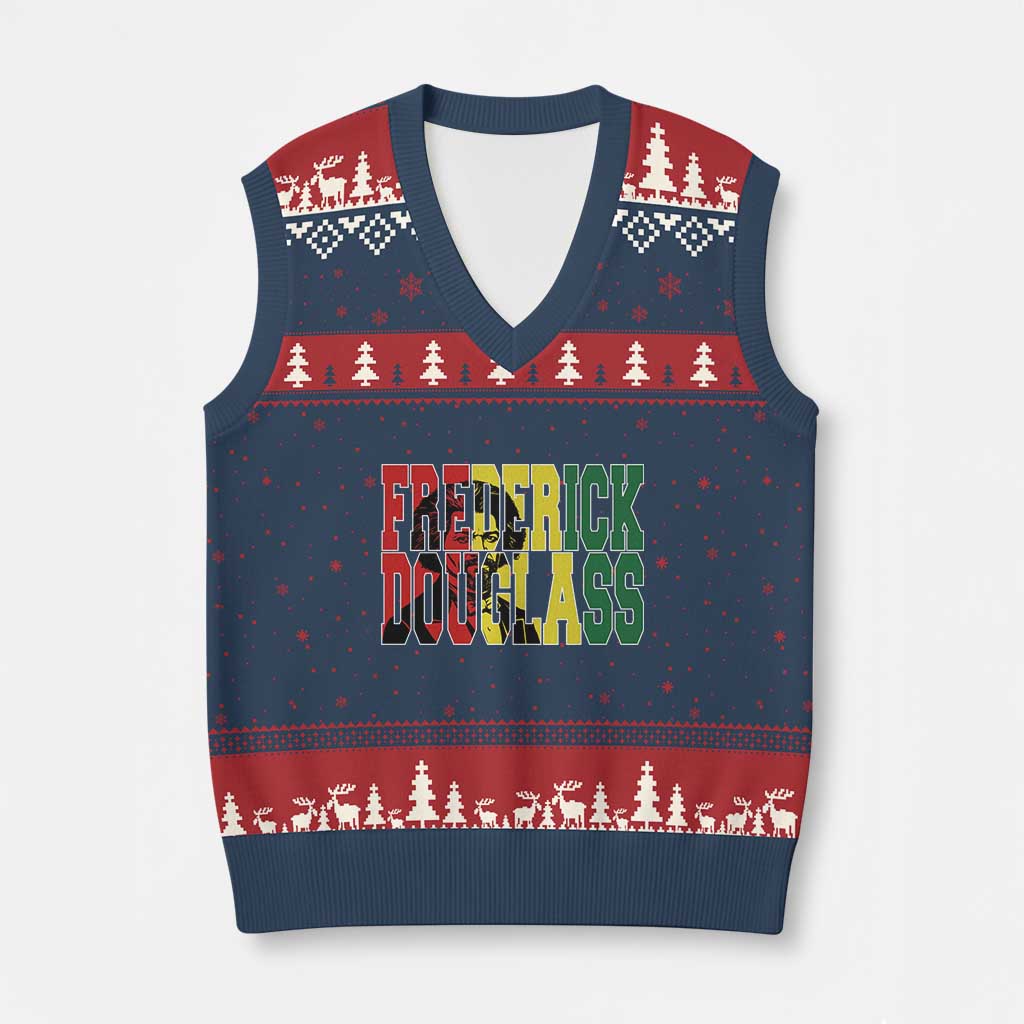 Frederick Douglass V-Neck Knit Sweater Vest Pan African Flag Black History Month TS14 Navy Red Print Your Wear