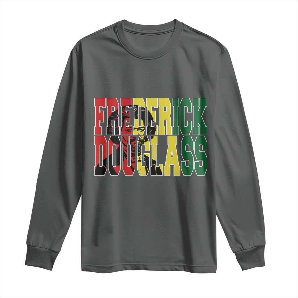 Frederick Douglass Long Sleeve Shirt Pan African Flag Black History Month TS14 Dark Heather Print Your Wear