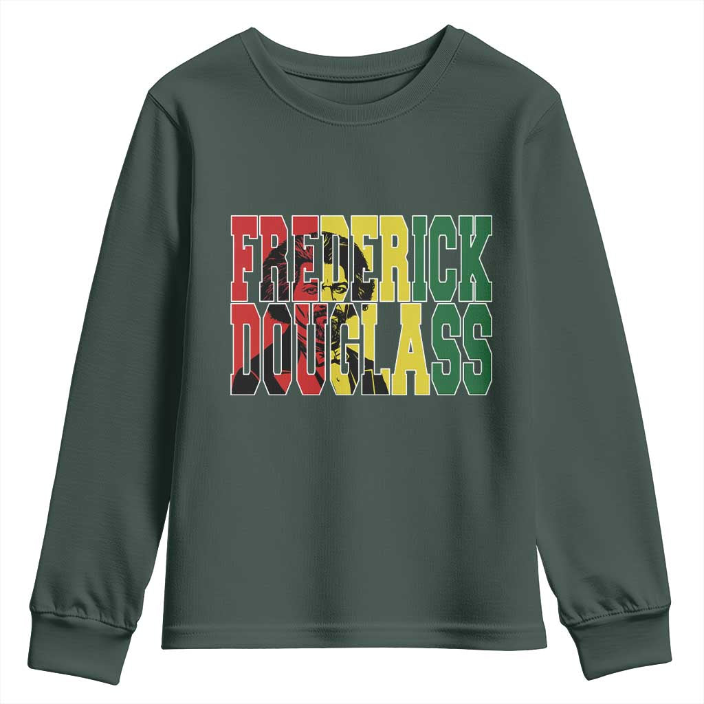 Frederick Douglass Youth Sweatshirt Pan African Flag Black History Month TS14 Dark Forest Green Print Your Wear