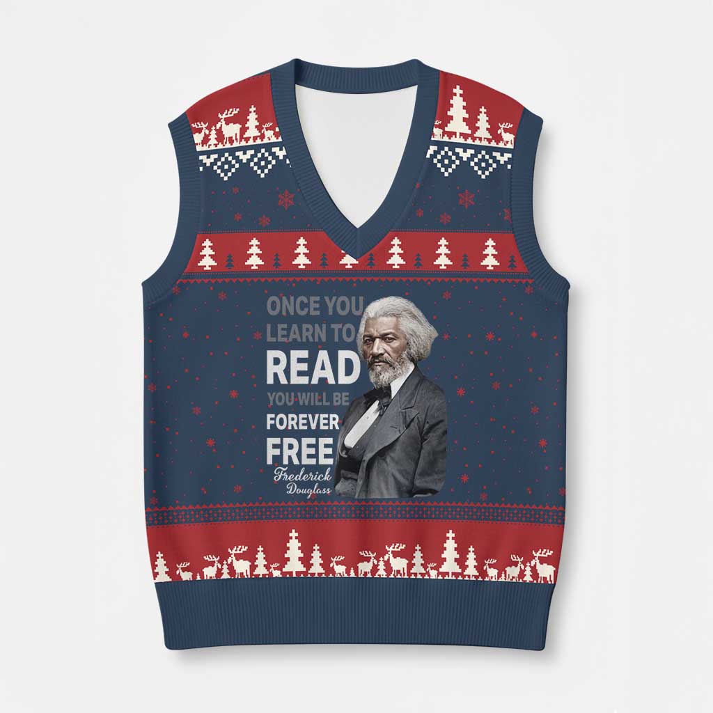 Frederick Douglass Freedom Quote V-Neck Knit Sweater Vest Once You Learn to Read TS14 Navy Red Print Your Wear