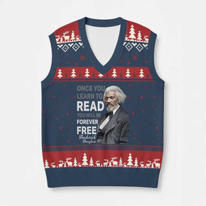 Frederick Douglass Freedom Quote V-Neck Knit Sweater Vest Once You Learn to Read TS14 Navy Red Print Your Wear