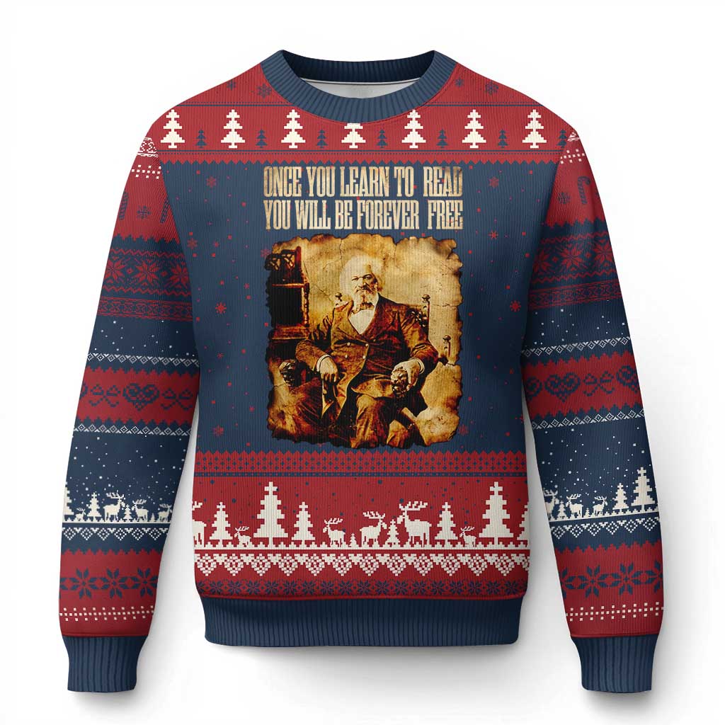 Frederick Douglass Quote Ugly Christmas Sweater Once You Learn to Read TS14 Navy Red Print Your Wear