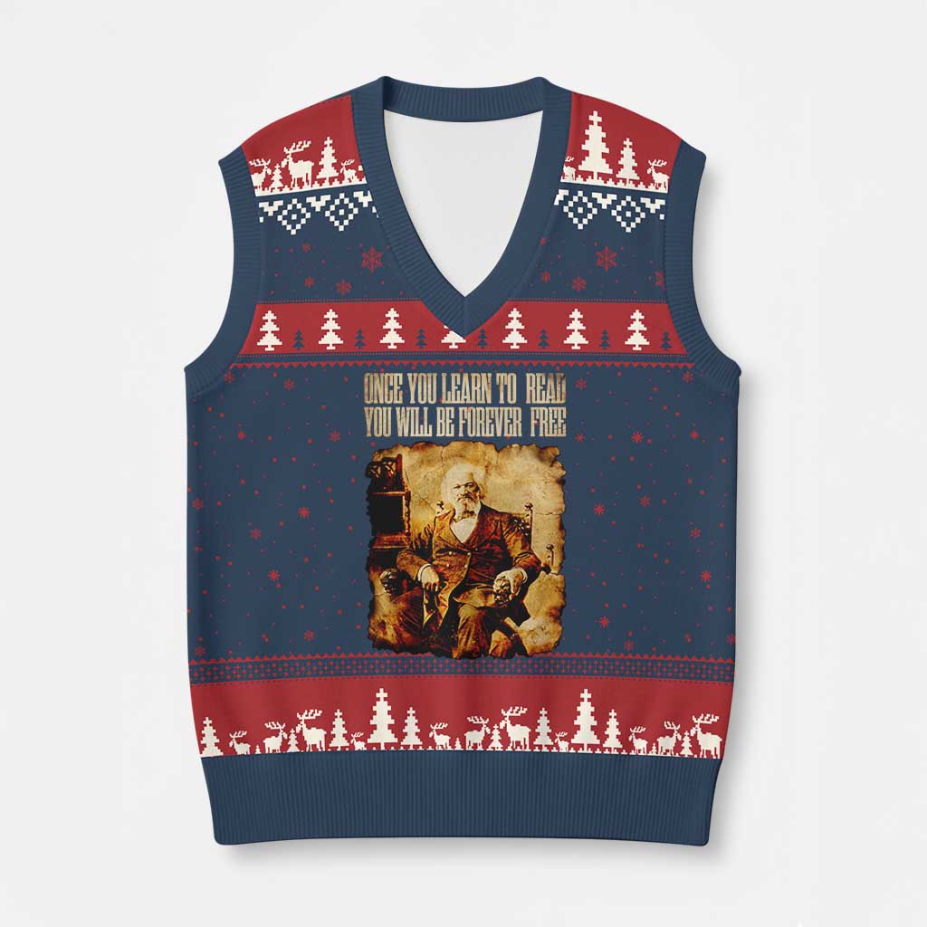 Frederick Douglass Quote V-Neck Knit Sweater Vest Once You Learn to Read TS14 Navy Red Print Your Wear