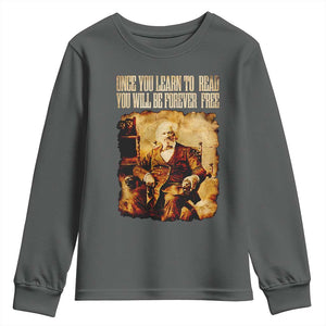 Frederick Douglass Quote Youth Sweatshirt Once You Learn to Read TS14 Dark Heather Print Your Wear