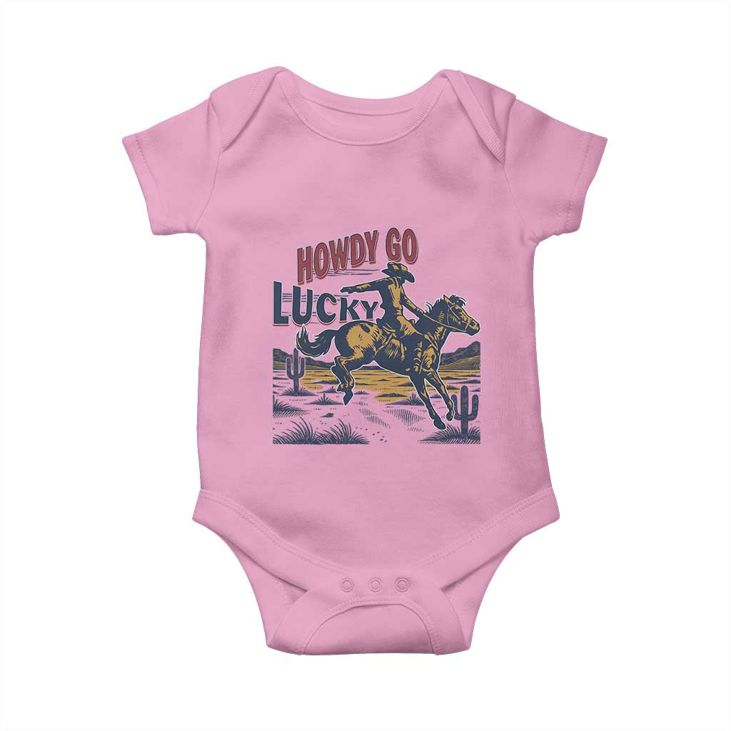 Howdy Go Lucky Baby Onesie Funny Cowboy St Patrick's Day TS14 Light Pink Print Your Wear