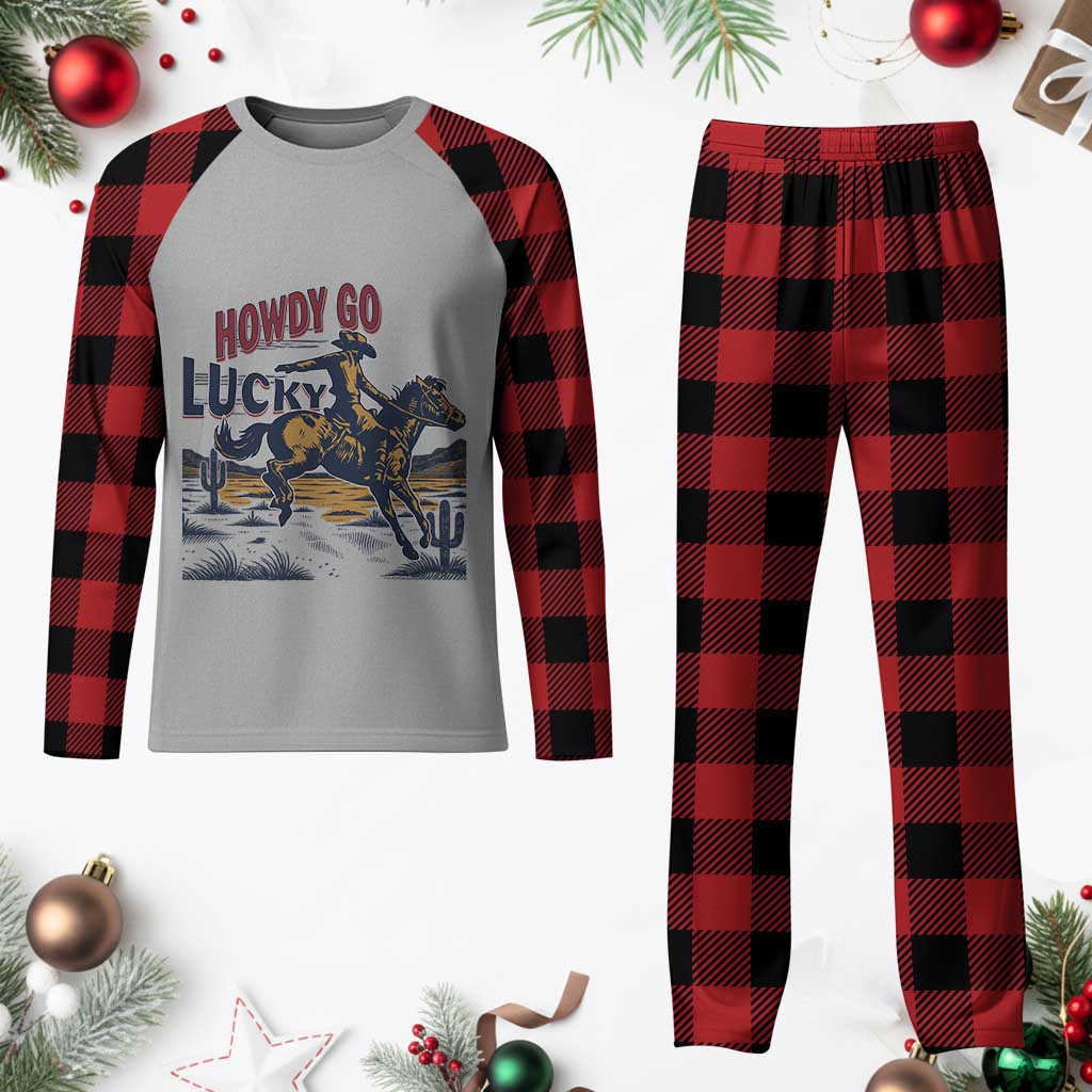 Howdy Go Lucky Plaid Pajama Set Funny Cowboy St Patrick's Day TS14 Buffalo Plaid Print Your Wear