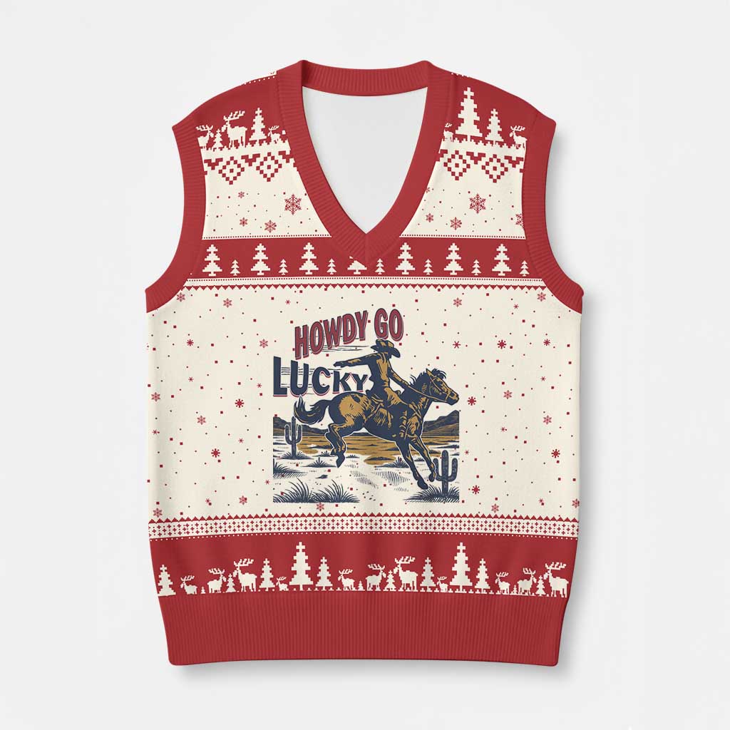 Howdy Go Lucky V-Neck Knit Sweater Vest Funny Cowboy St Patrick's Day TS14 Beige Red Print Your Wear