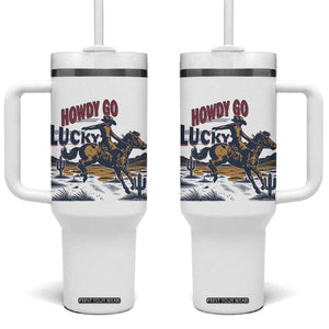 Howdy Go Lucky Tumbler With Handle Funny Cowboy St Patrick's Day TS14 One Size: 40 oz White Print Your Wear