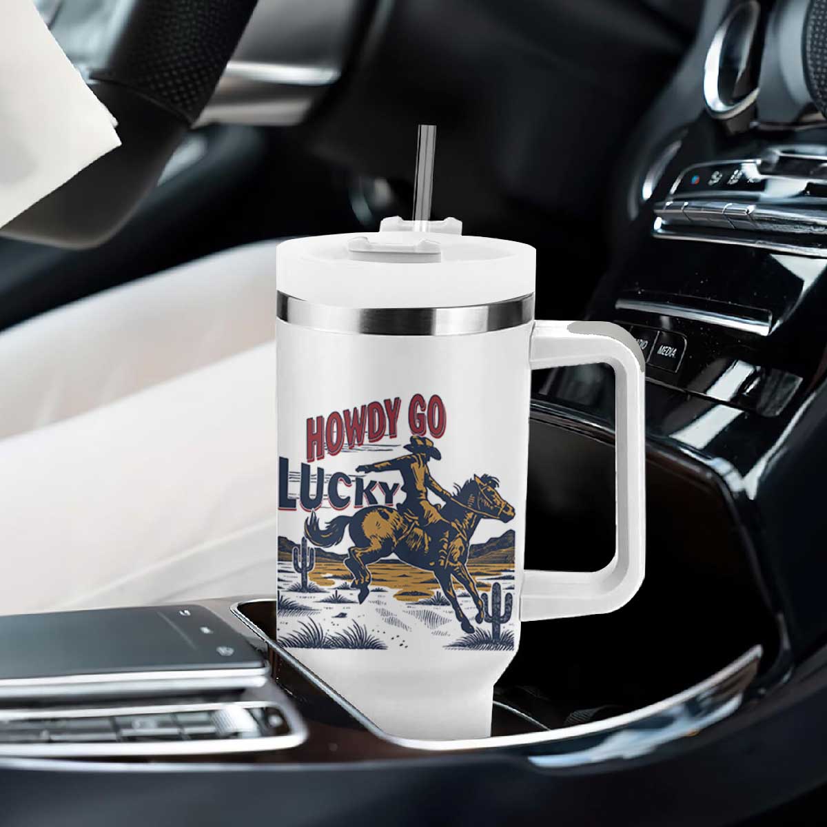 Howdy Go Lucky Tumbler With Handle Funny Cowboy St Patrick's Day TS14 Print Your Wear