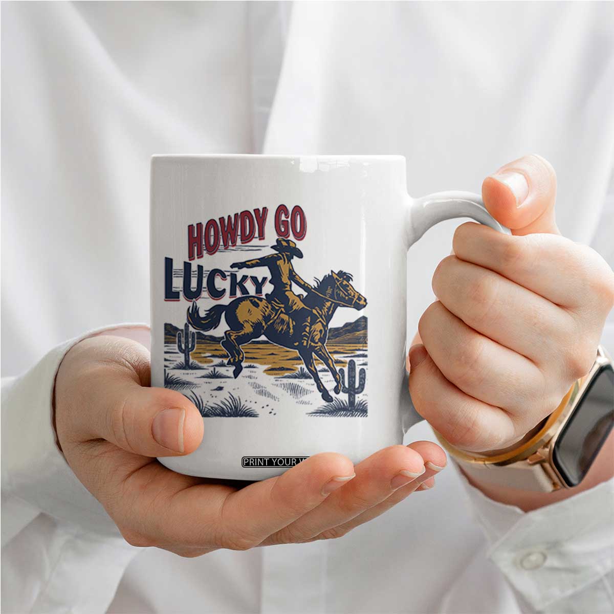 Howdy Go Lucky Coffee Mug Funny Cowboy St Patrick's Day TS14 Print Your Wear