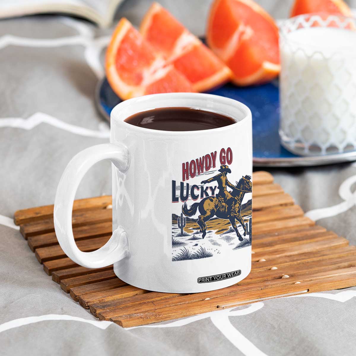 Howdy Go Lucky Coffee Mug Funny Cowboy St Patrick's Day TS14 Print Your Wear
