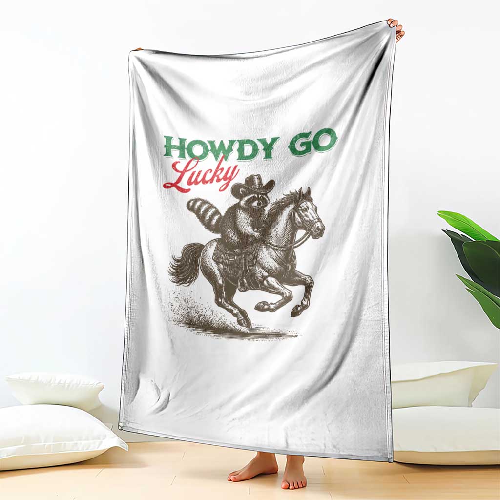 Howdy Go Lucky Throw Blanket Cowboy Raccoon St Patrick's Day TS14 Print Your Wear