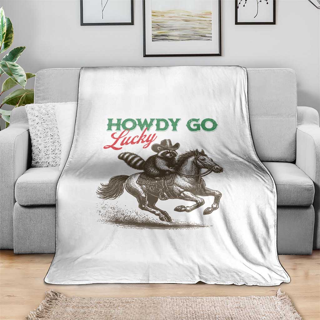 Howdy Go Lucky Throw Blanket Cowboy Raccoon St Patrick's Day TS14 Print Your Wear