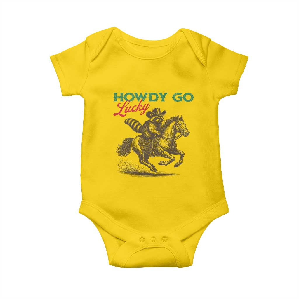 Howdy Go Lucky Baby Onesie Cowboy Raccoon St Patrick's Day TS14 Daisy Print Your Wear