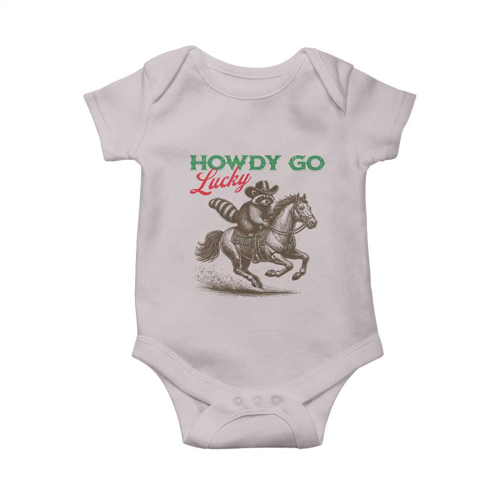 Howdy Go Lucky Baby Onesie Cowboy Raccoon St Patrick's Day TS14 Ice Gray Print Your Wear