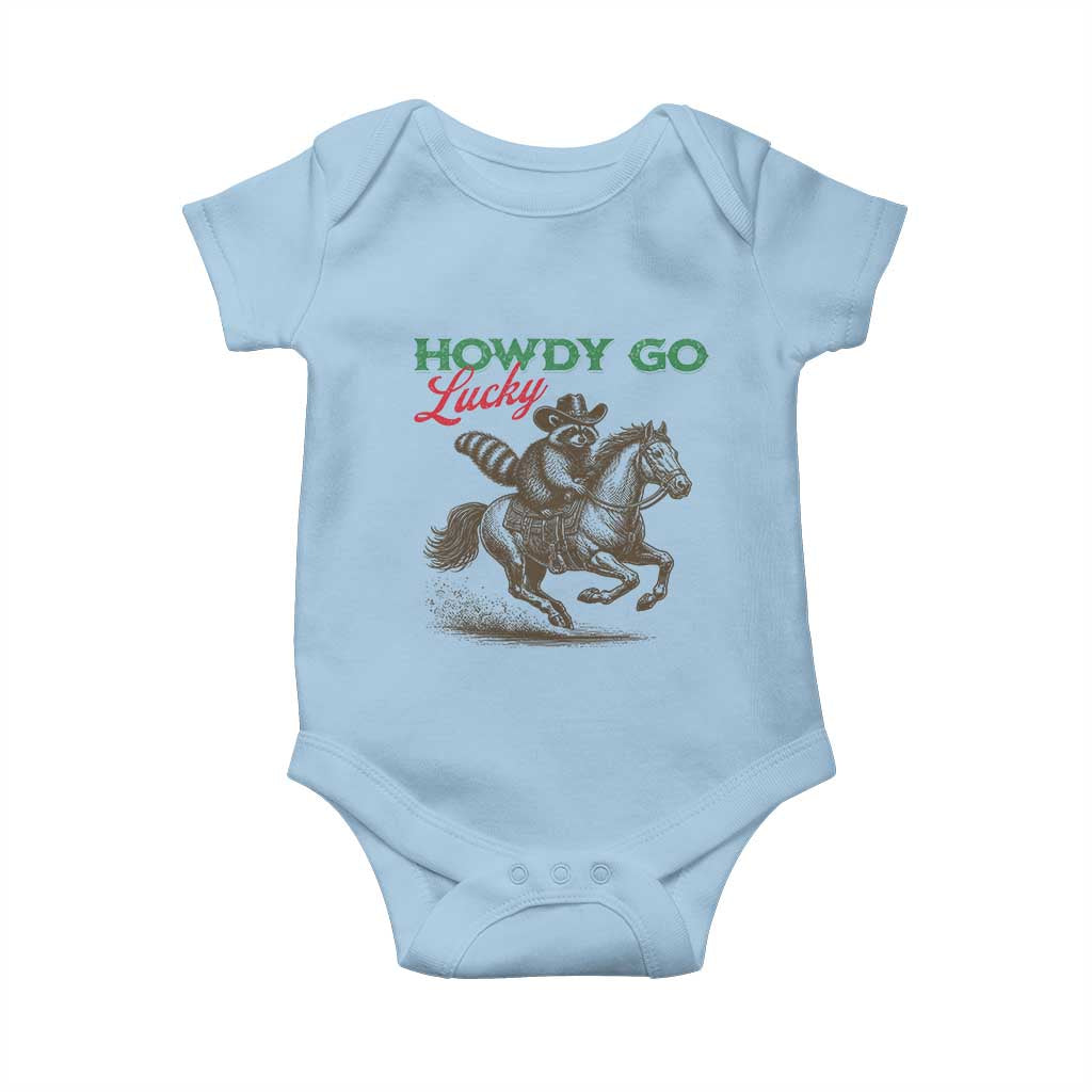 Howdy Go Lucky Baby Onesie Cowboy Raccoon St Patrick's Day TS14 Light Blue Print Your Wear