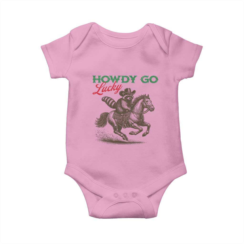 Howdy Go Lucky Baby Onesie Cowboy Raccoon St Patrick's Day TS14 Light Pink Print Your Wear