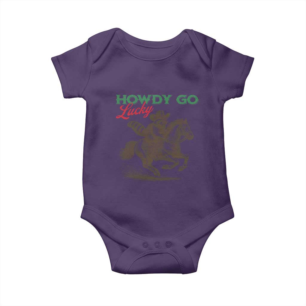Howdy Go Lucky Baby Onesie Cowboy Raccoon St Patrick's Day TS14 Purple Print Your Wear