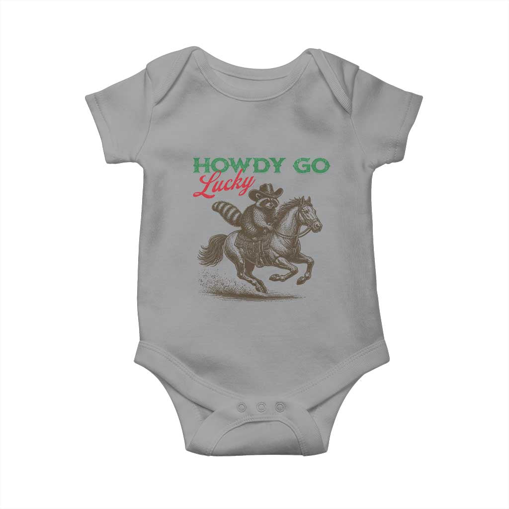 Howdy Go Lucky Baby Onesie Cowboy Raccoon St Patrick's Day TS14 Sport Gray Print Your Wear