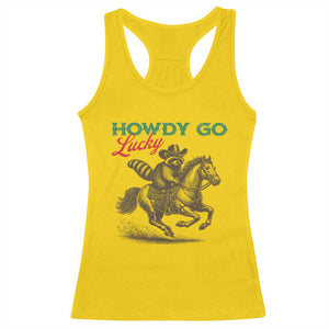 Howdy Go Lucky Racerback Tank Top Cowboy Raccoon St Patrick's Day TS14 Daisy Print Your Wear