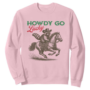 Howdy Go Lucky Sweatshirt Cowboy Raccoon St Patrick's Day TS14 Light Pink Print Your Wear