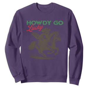 Howdy Go Lucky Sweatshirt Cowboy Raccoon St Patrick's Day TS14 Purple Print Your Wear