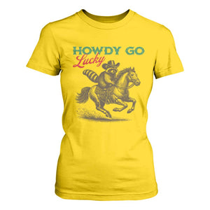 Howdy Go Lucky T Shirt For Women Cowboy Raccoon St Patrick's Day TS14 Daisy Print Your Wear