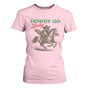Howdy Go Lucky T Shirt For Women Cowboy Raccoon St Patrick's Day TS14 Light Pink Print Your Wear