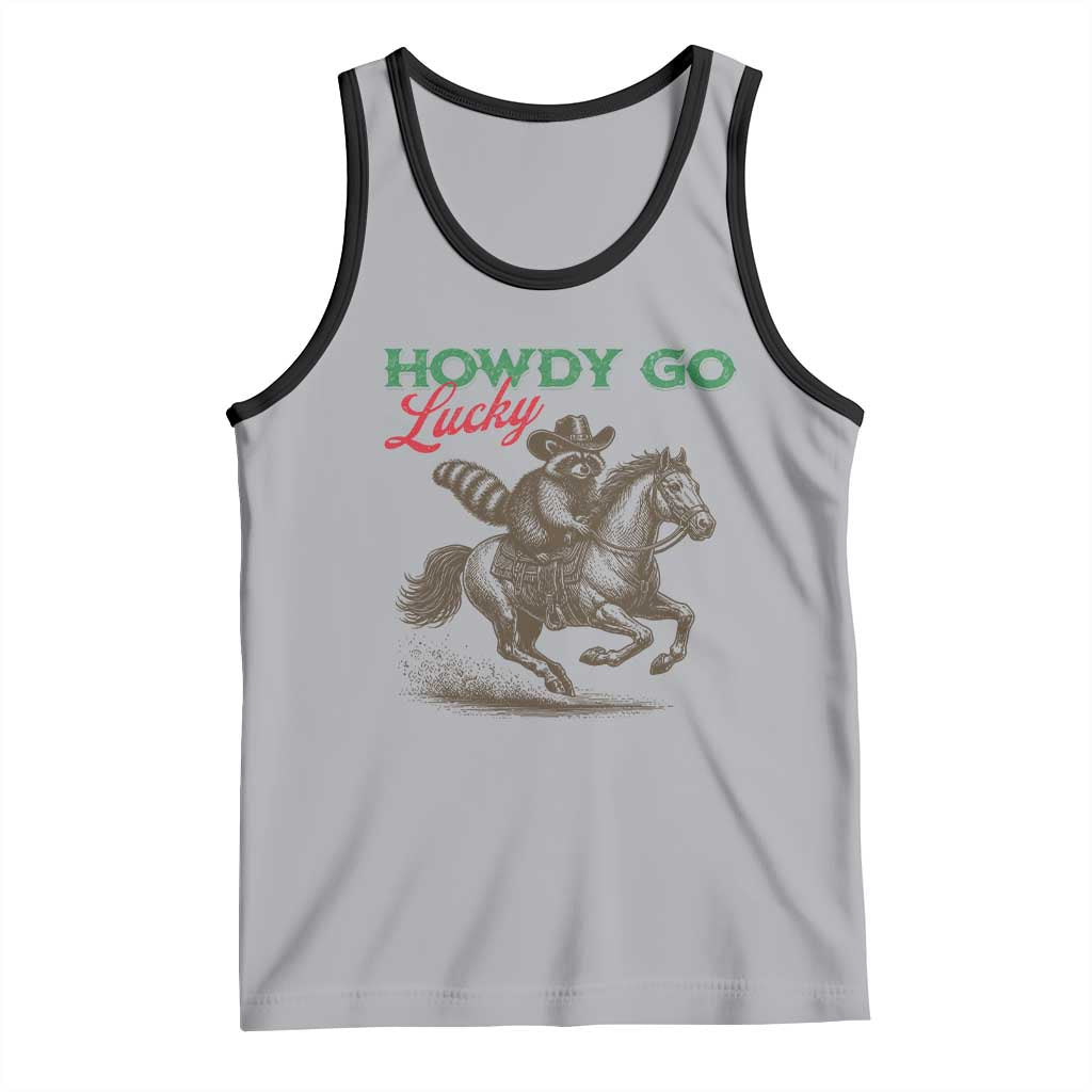 Howdy Go Lucky Tank Top Cowboy Raccoon St Patrick's Day TS14 Athletic Heather Black Print Your Wear