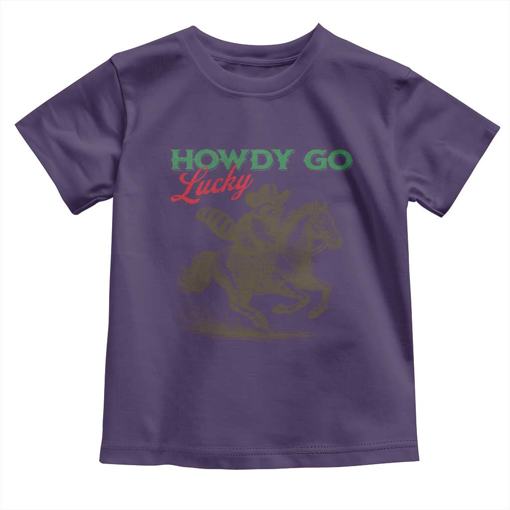 Howdy Go Lucky Toddler T Shirt Cowboy Raccoon St Patrick's Day TS14 Purple Print Your Wear