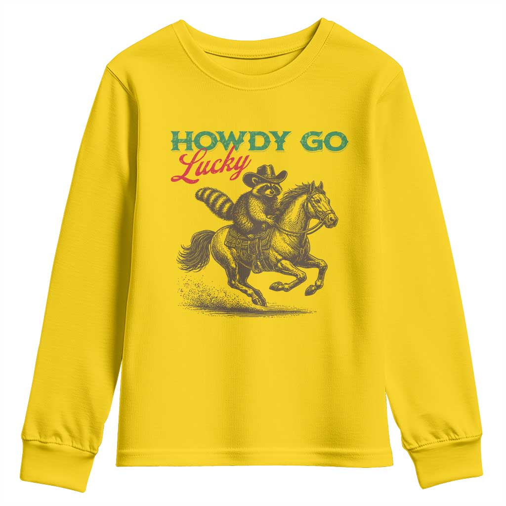 Howdy Go Lucky Youth Sweatshirt Cowboy Raccoon St Patrick's Day TS14 Daisy Print Your Wear