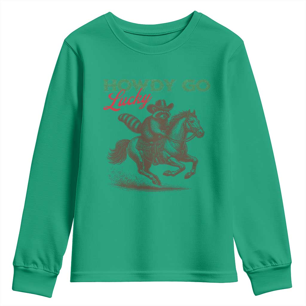Howdy Go Lucky Youth Sweatshirt Cowboy Raccoon St Patrick's Day TS14 Irish Green Print Your Wear