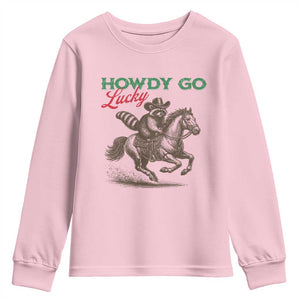 Howdy Go Lucky Youth Sweatshirt Cowboy Raccoon St Patrick's Day TS14 Light Pink Print Your Wear