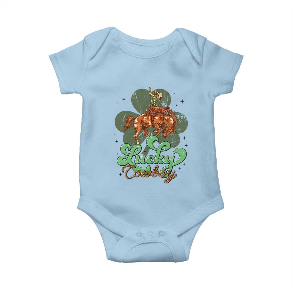 Lucky Cowboy Western Baby Onesie Funny St Patrick's Day TS14 Light Blue Print Your Wear