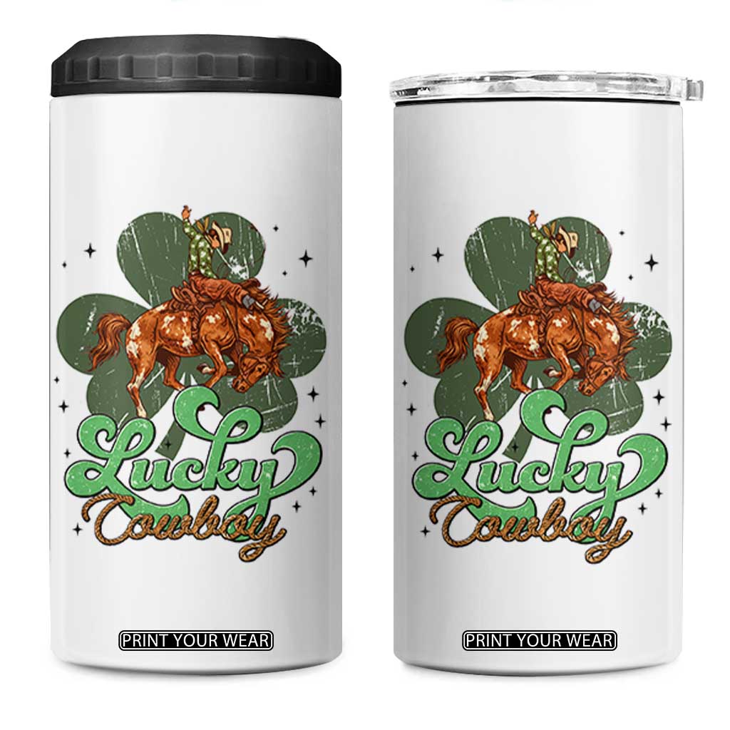 Lucky Cowboy Western 4 in 1 Can Cooler Tumbler Funny St Patrick's Day TS14 One Size: 16 oz White Print Your Wear